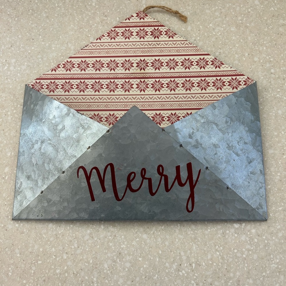 Merry Galvanized Metal Holiday Envelope Decor